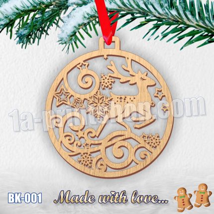unikatna drvena bozicna kuglica za bor BK001